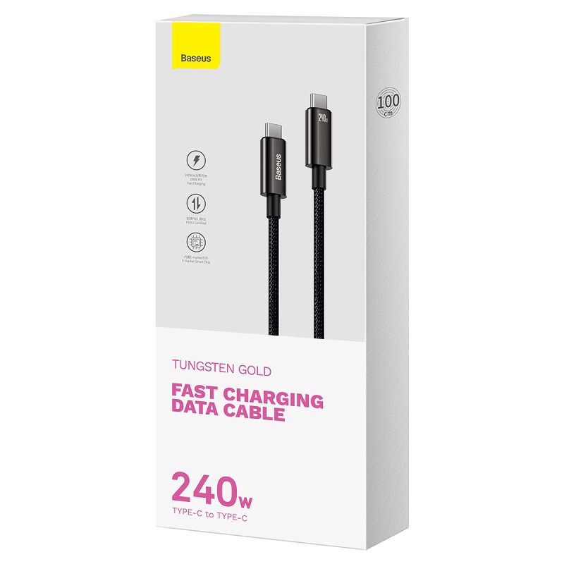 Baseus cable Tungsten PD USB-C - USB-C 1,0m black 240W - Billede 3