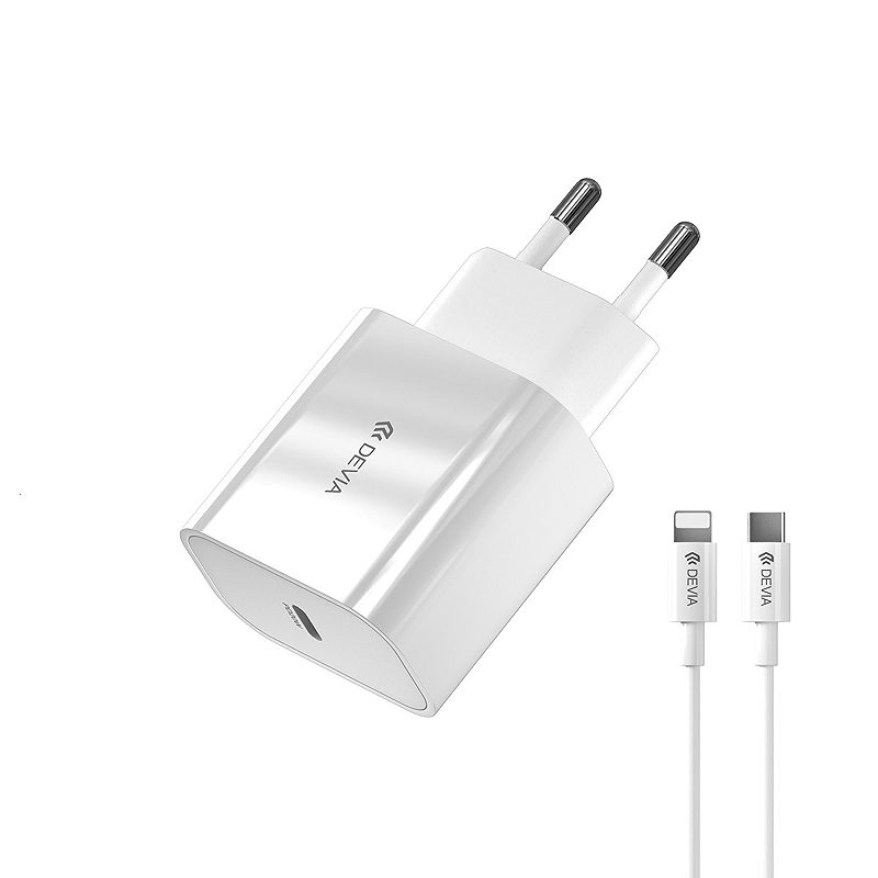 Devia wall charger Smart PD 20W 1x USB-C white + Lightning - USB-C cable V2