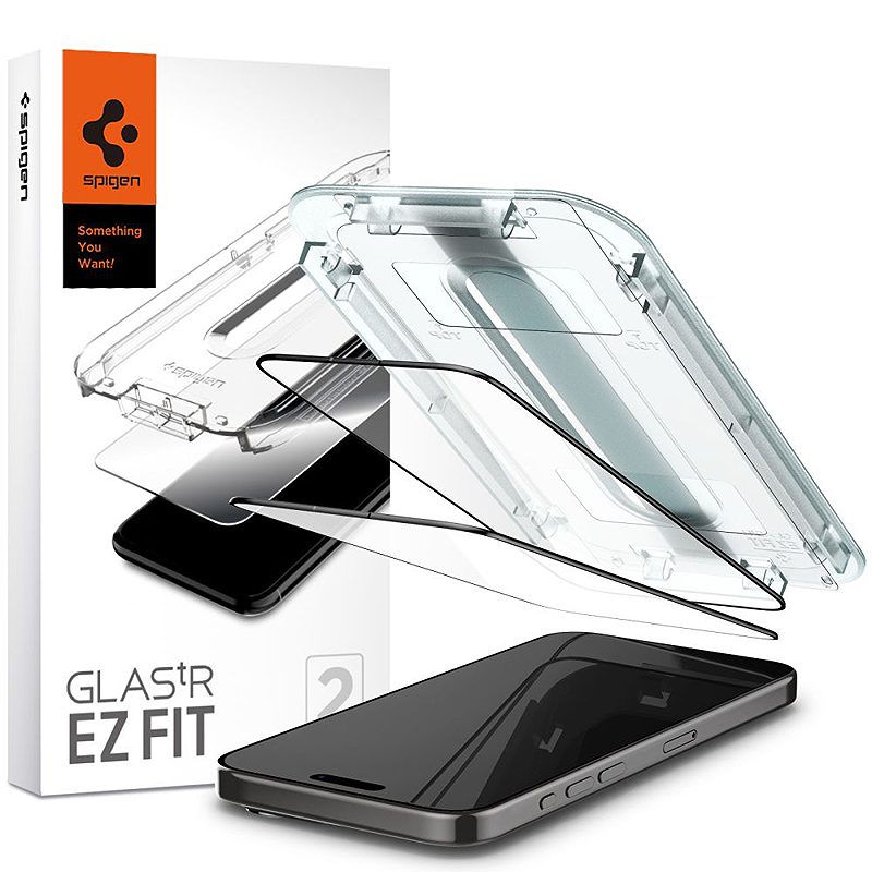 Spigen tempered glass GLAS.TR "EZ FIT" FC 2-PACK for iPhone 15 Pro 6,1" black