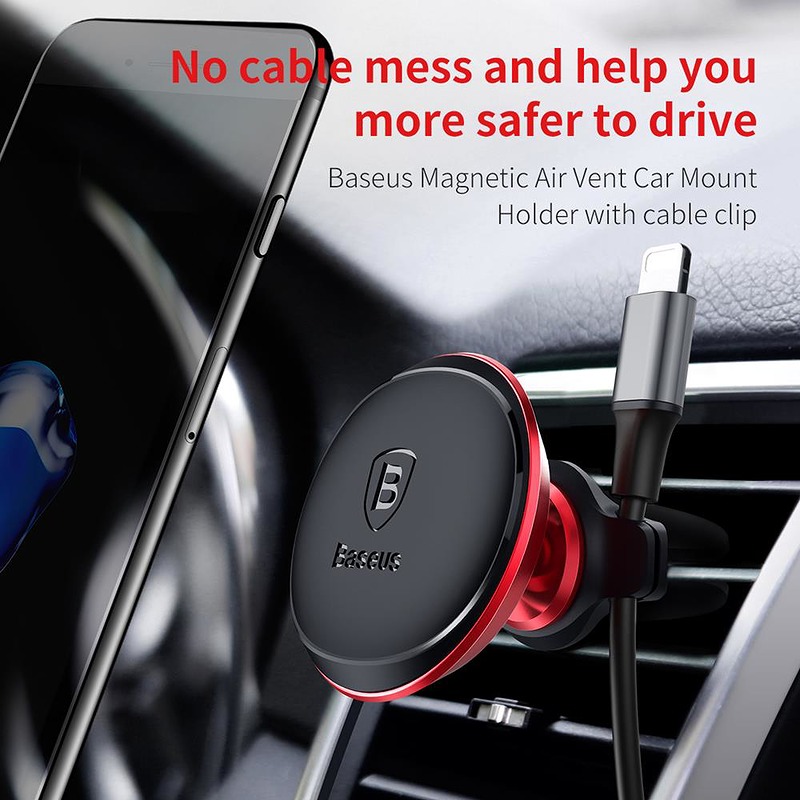 Baseus car holder magnetic with cable clip black new2 air vent - Billede 2