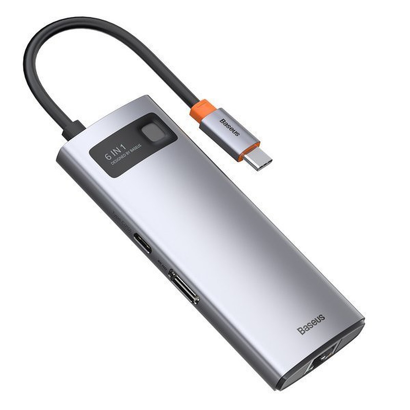 Baseus Metal Gleam Series 6-in-1 Multifunctional Type-C HUB Docking Station Gray(Type-C to HDMI*1+USB3.0*3+PD*1+RJ45*1)