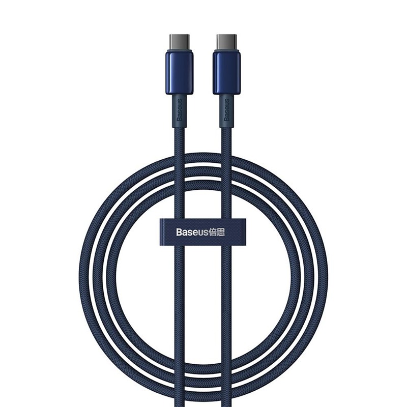 Baseus Tungsten Gold Fast Charging Data Cable Type-C to Type-C 100W 1m Deepsea Blue - Billede 4