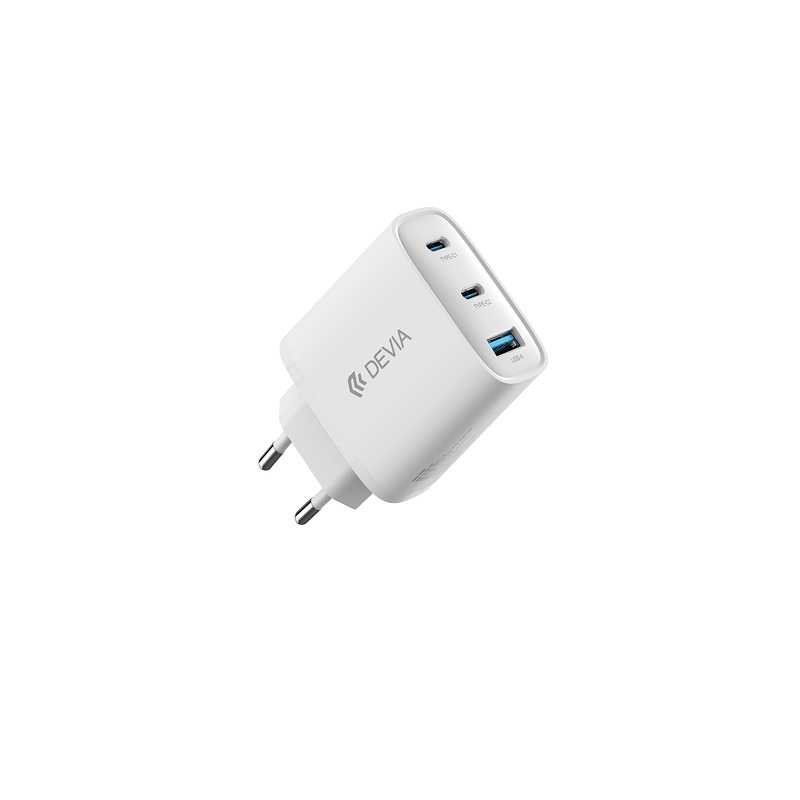 Devia wall charger Extreme PD GaN 65W 2x USB-C 1x USB white + cable USB-C - USB-C laptop charger - Billede 4