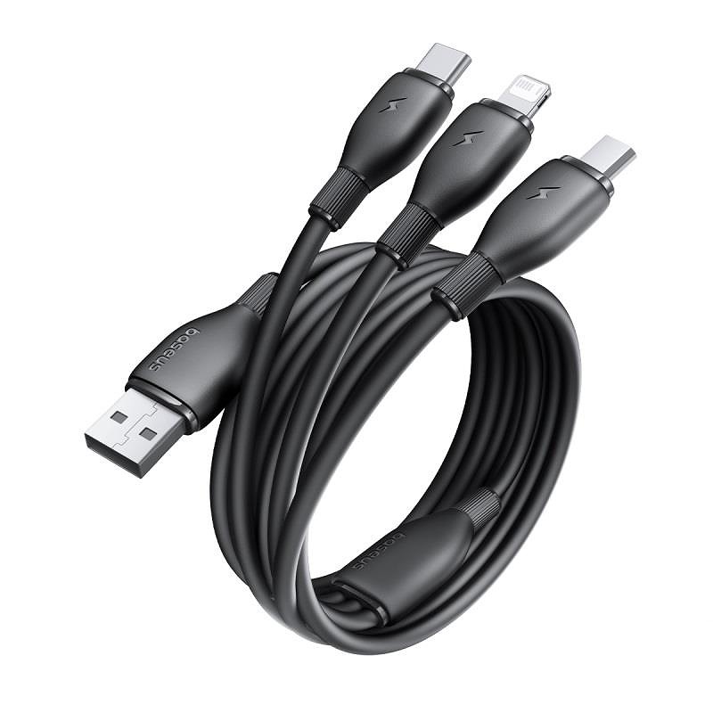 Baseus Ultra-Fast One-for-Three Fast Charging Cable USB-A to M+L+C 3.5A 0.8m Cosmic Black - Billede 4