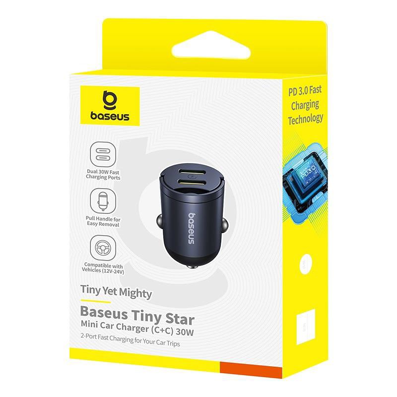 Baseus Mini Tiny Star 2C PD car charger 1x USB-C - USB-C port 30W black - Billede 5