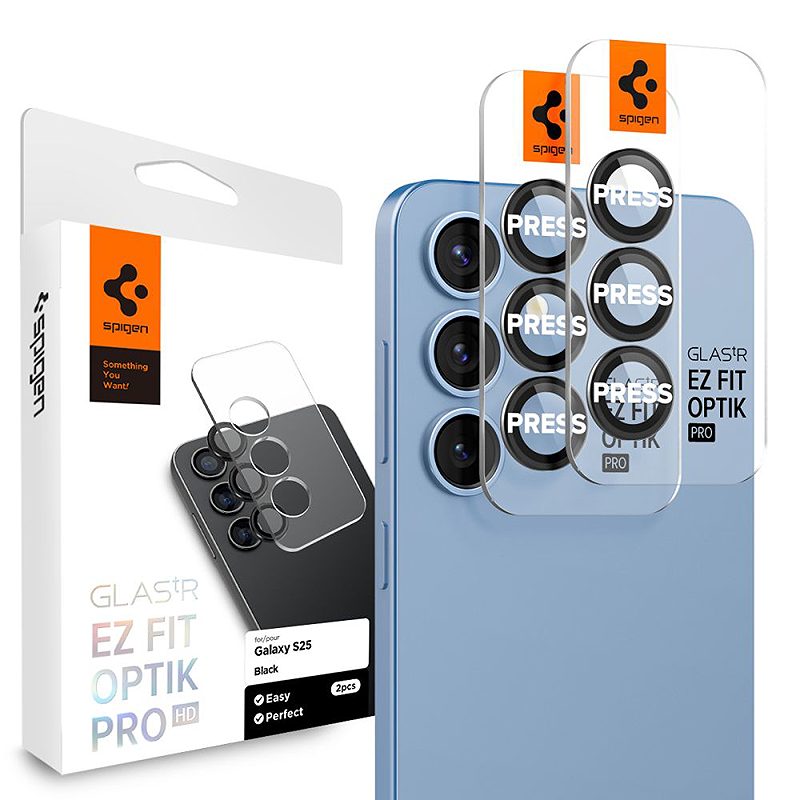 Spigen Optik Pro Glas.Tr "Ez Fit" Camera Protector 2-Pack for Samsung Galaxy S25 Black