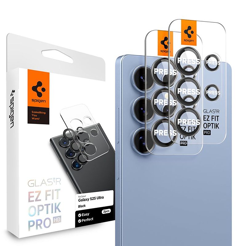 Spigen Optik Pro Glas.Tr "Ez Fit" Camera Protector 2-Pack for Samsung Galaxy S25 Ultra Black