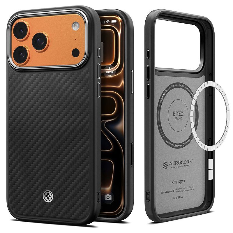Spigen Enzo Aramid ”T” Mag Magsafe case for iPhone 17 Pro Max Black/Silver