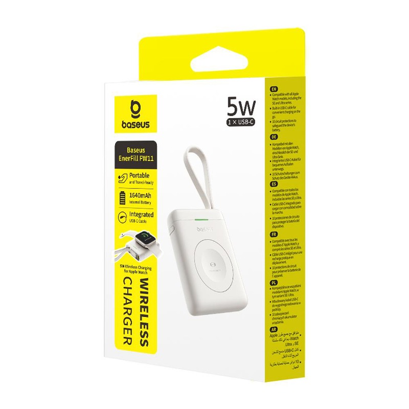 Baseus EnerFill FW11 Portable Wireless Charger for Apple Watch with Built-in Cable 5W White - Billede 4