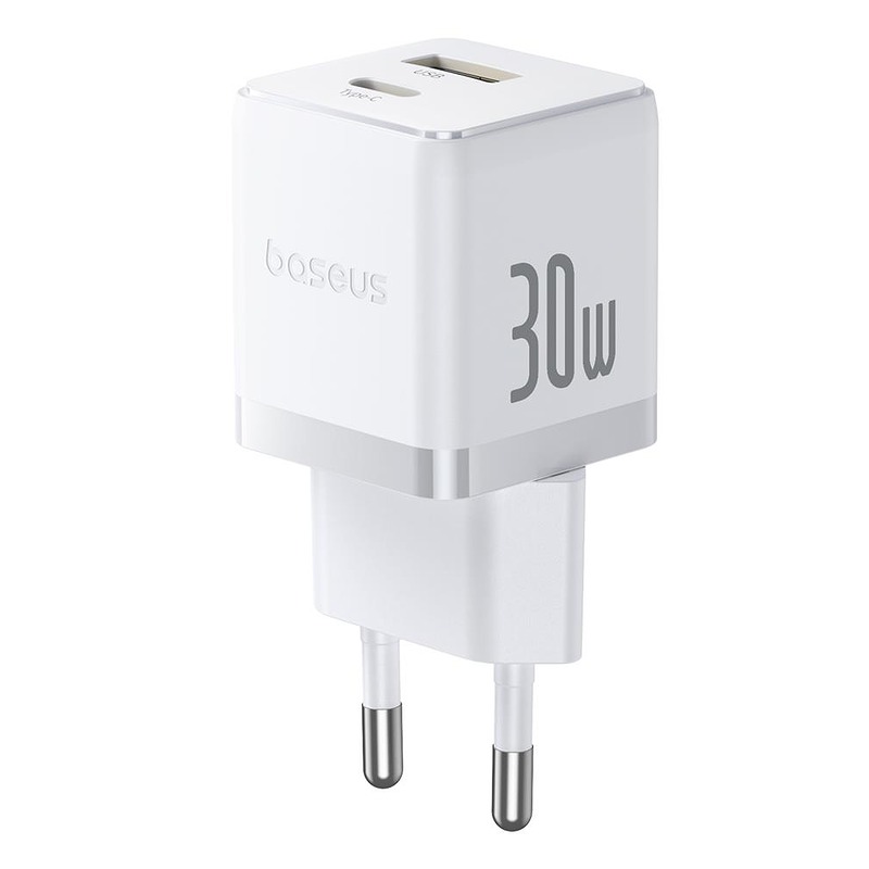 Baseus Palm Fast Charger Wall Charger 30W USB-C USB-A EU Moon White