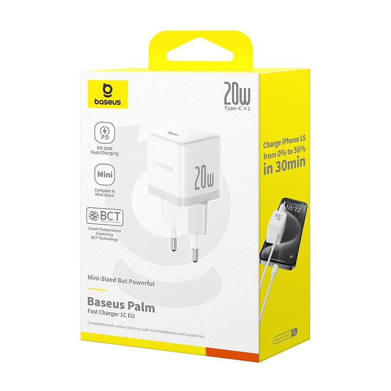Baseus Palm fast charger 1C 20W USB-C Moon White - Billede 4