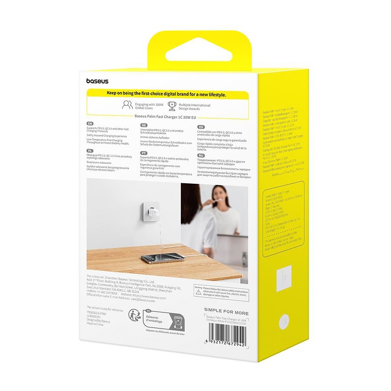 Baseus Palm fast charger 1C 20W USB-C Moon White - Billede 5