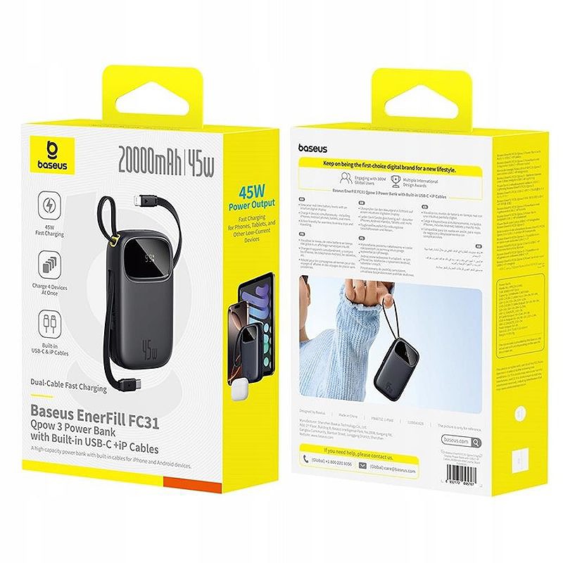 Baseus Powerbank EnerFill FC31 20000mAh 45W USB-C Lightning black - Billede 3
