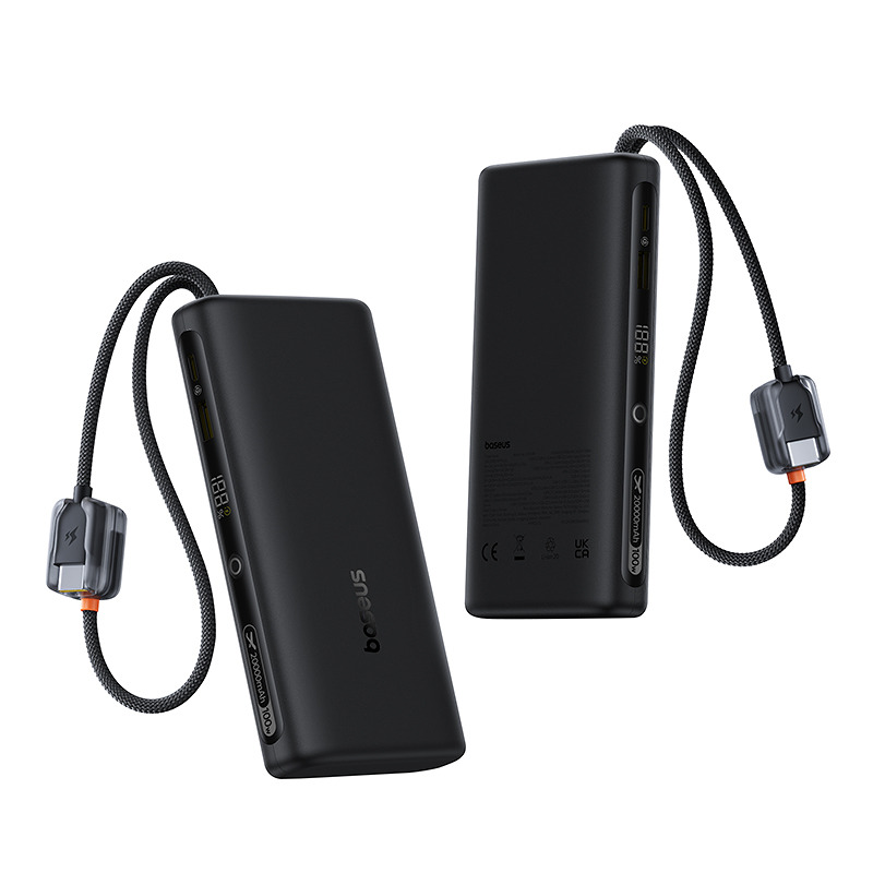 Baseus digital display power bank with dual built-in usb-c cables 20000mAh 100W Cosmic Black