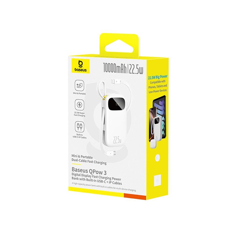 Baseus Qpow3 Digital Display Fast Charging power bank 22.5W 10000mAh Moon White - Billede 4