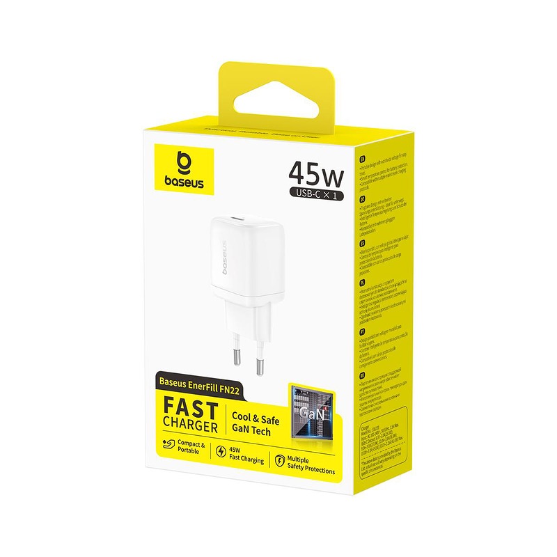 Baseus Enerfill FN22 Fast Charger 45W Wall Charger 1× USB-C White - Billede 3