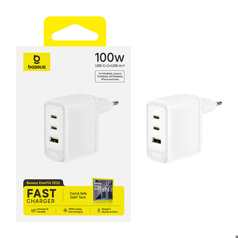 Baseus Enerfill FE22 wall charger 100W 2C+U white - Billede 2