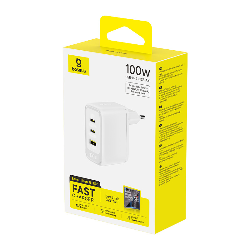 Baseus Enerfill FE22 wall charger 100W 2C+U white - Billede 3