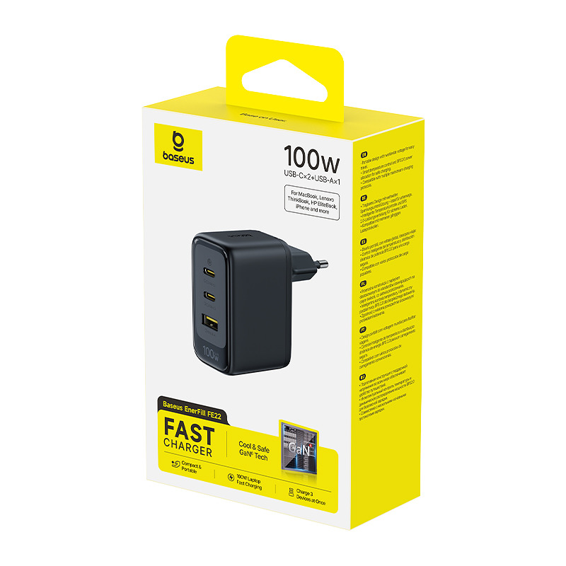 Baseus Enerfill FE22 wall charger 100W 2C+U black - Billede 3