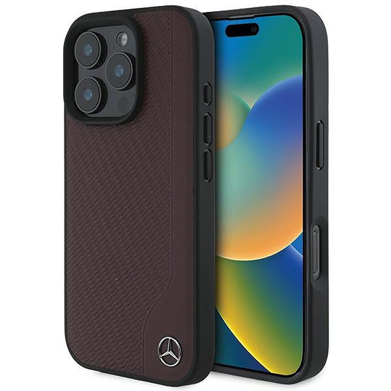 Mercedes case for iPhone 16 Pro Max 6,9" MEHMP16X23RBGVR Hardcase MB Wood Imitation Leather MagSafe red