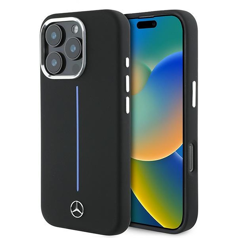 Mercedes case for iPhone 16 Pro Max 6,9" MEHMP16X23SUMBK Hardcase Silicone Blue Stripe MagSafe black