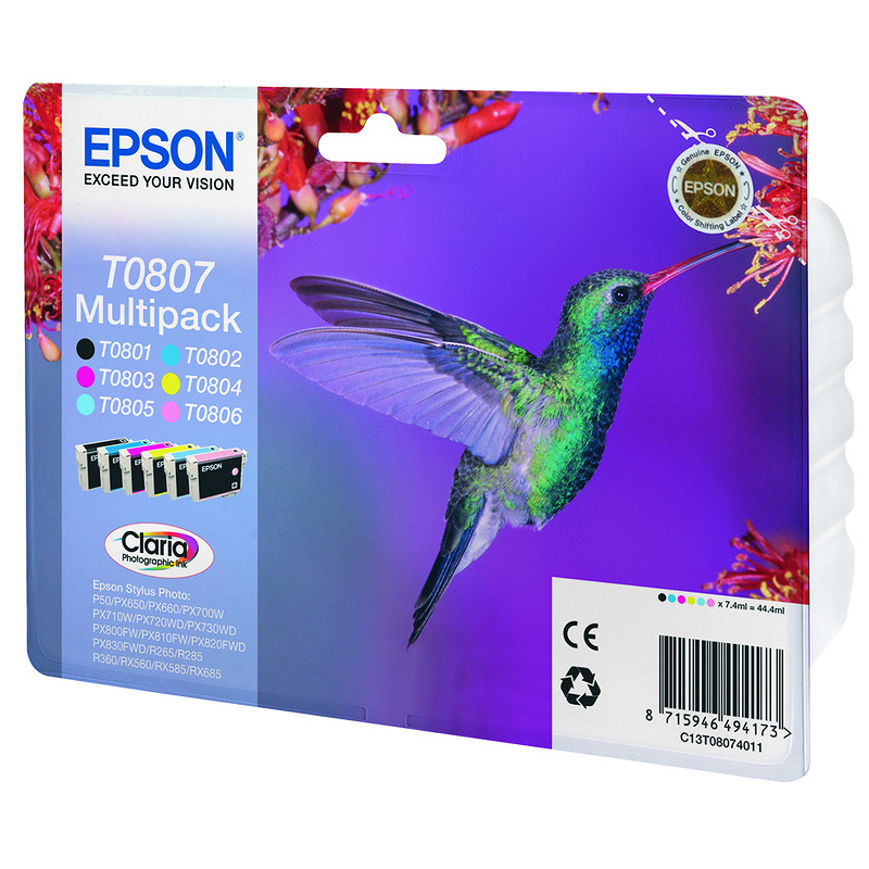 Epson Hummingbird Multipakke, 6 farver T0807 Claria Photographic Ink