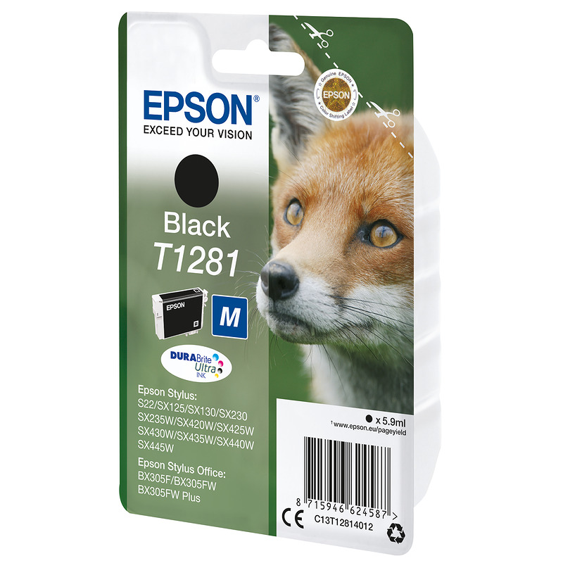 Epson Fox T1281 ræv DURABrite Ultra enkeltpakke sort blæk