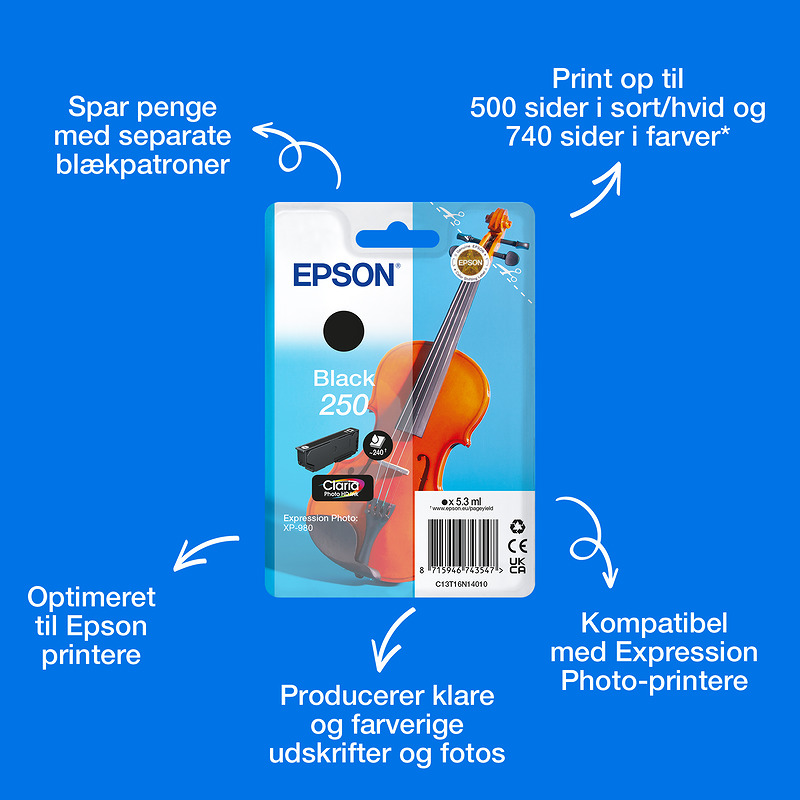 Epson Enkeltpakke, sort 250 Violin Claria Photo HD-blæk - Billede 2