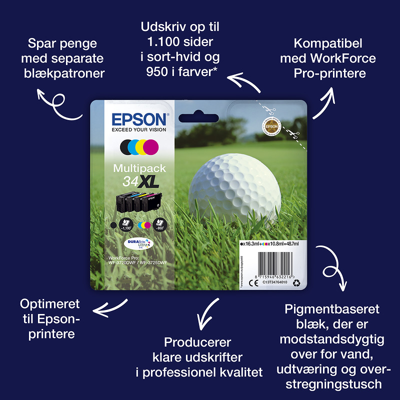 Epson Golf ball 34XL golfbold DURABrite Ultra multipakke 4-farve blæk - Billede 7
