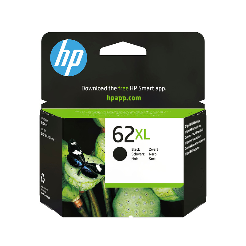 HP Original 62XL-blækpatron med høj kapacitet, sort