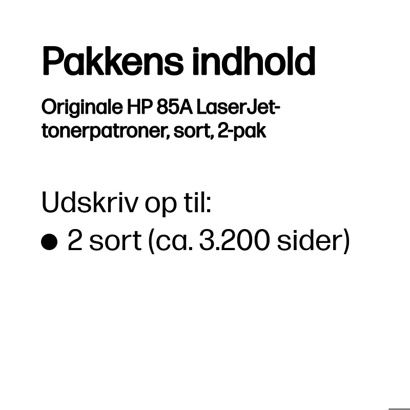 HP Originale 85A LaserJet-tonerpatroner, sort, 2-pak - Billede 3