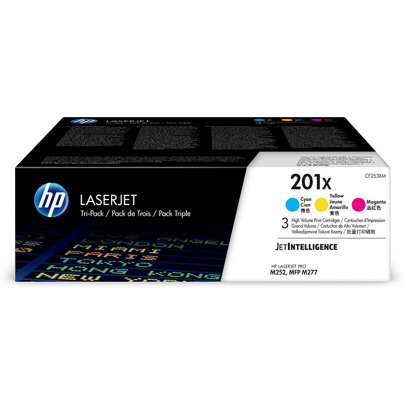 HP Originale 201X LaserJet-tonerpatroner med høj kapacitet, cyan/magenta/gul, pakke med 3 stk.