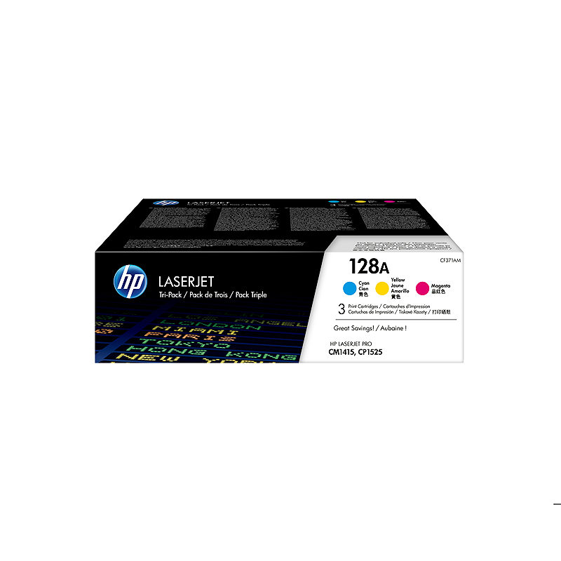 HP 128A Pakke med 3 stk., cyan/magenta/gul, originale blækpatroner