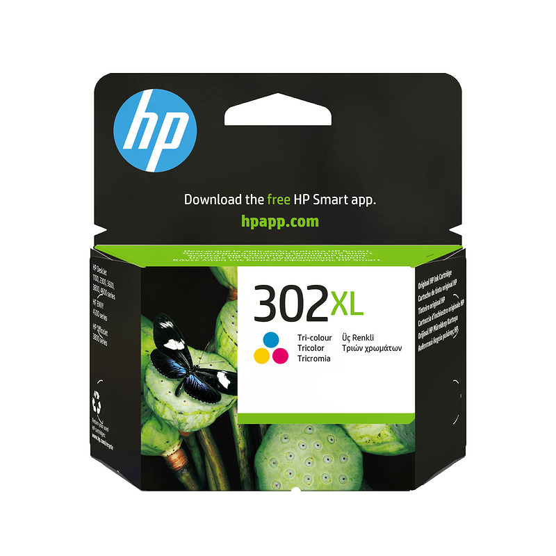 HP Original 302XL-blækpatron med høj kapacitet, trefarvet