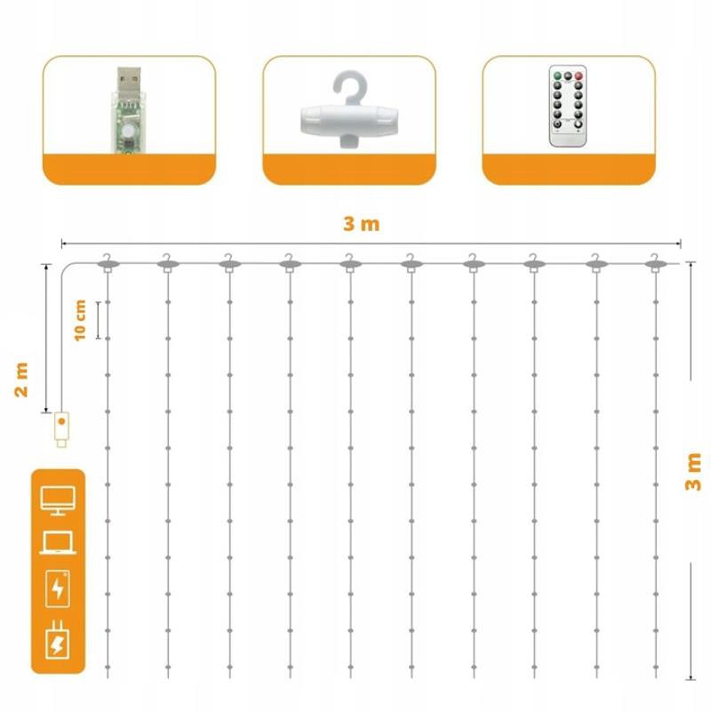 led curtain (300 led lamp) 3mx3m cold white - Billede 2