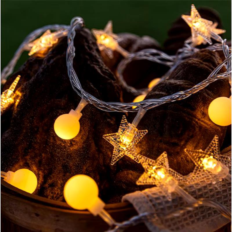 LED GARLAND 10M (80 LED LAMPS) USB STARS + BALLS WARM WHITE - Billede 2