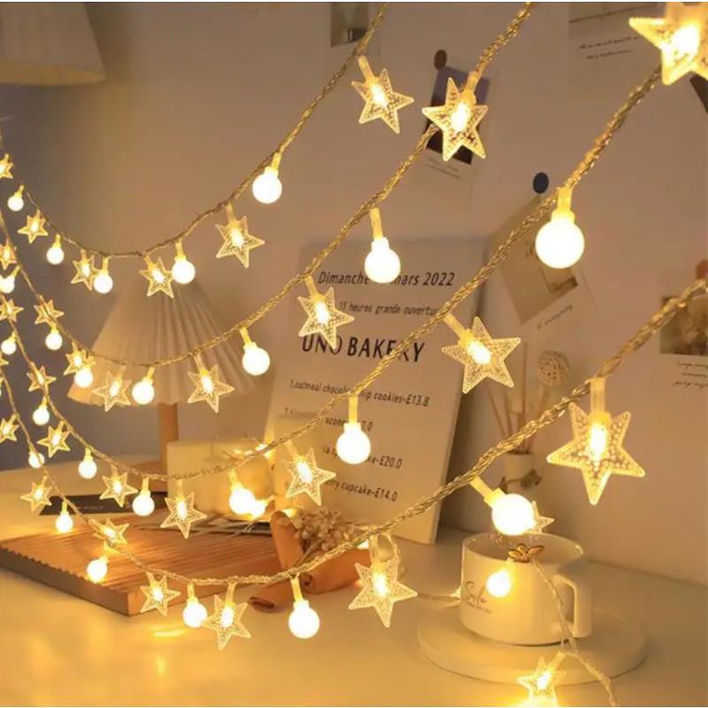 LED GARLAND 10M (80 LED LAMPS) USB STARS + BALLS WARM WHITE - Billede 3