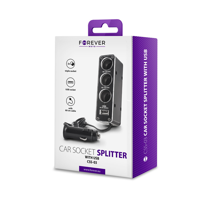 Forever socket splitter 3in1 with USB cable CSS-03 - Billede 2