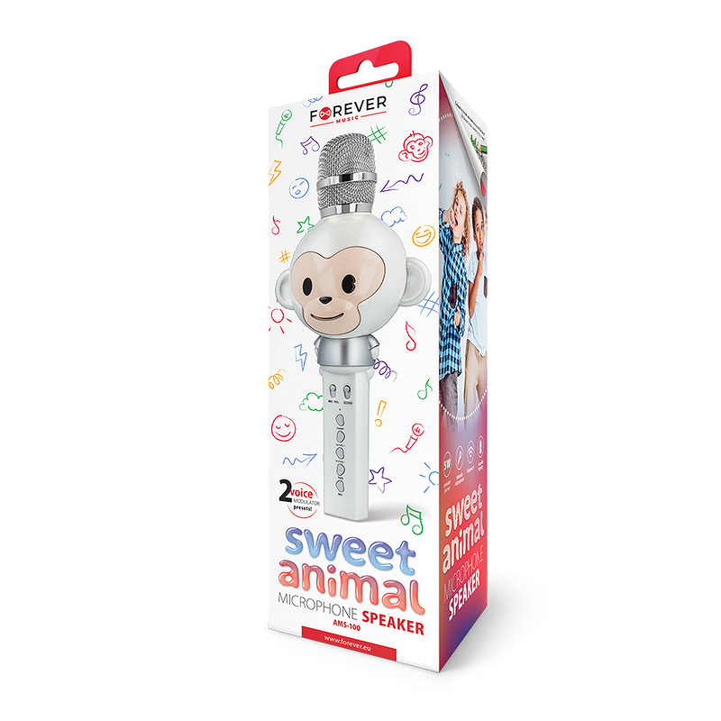 Forever microphone with Bluetooth speaker Animal white AMS-100 - Billede 2