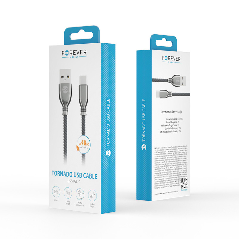 Forever Tornado cable USB - USB-C 1,0 m 3A black - Billede 5