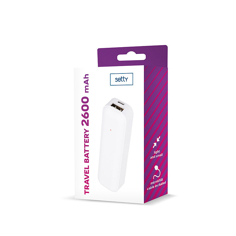 Setty power bank 2600 mAh mini white - Billede 2