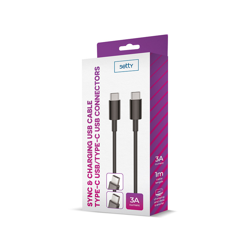 Setty cable USB-C - USB-C 1,0 m 3A black - Billede 2
