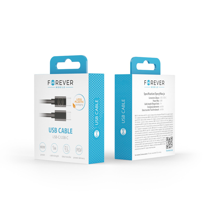 Forever cable USB-C - USB-C 1,0 m 60W black - Billede 2