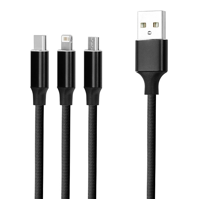 Forever 3in1 cable USB - Lightning + USB-C + microUSB 1,2 m 2A black - Billede 2