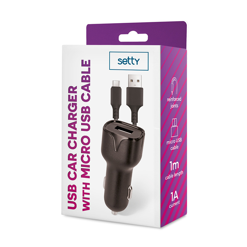 Setty car charger 1x USB 1A black + microUSB cable 1,0 m NEW - Billede 3