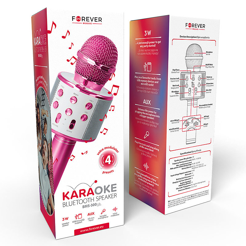 Forever Bluetooth microphone with speaker BMS-300 Lite pink - Billede 2