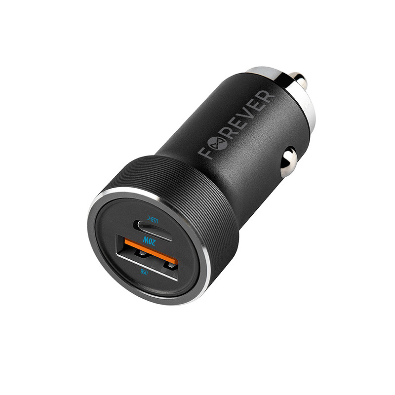 Forever CC-06 PD QC car charger 1x USB-C 1x USB 20W black - Billede 2