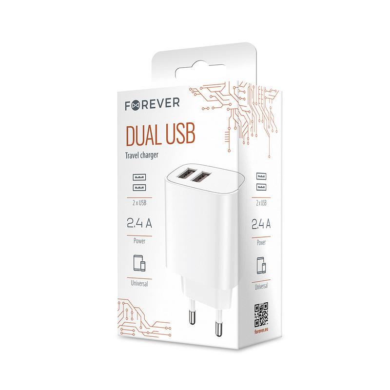 Forever wall charger 2xUSB 2,4A LS-03 white - Billede 2