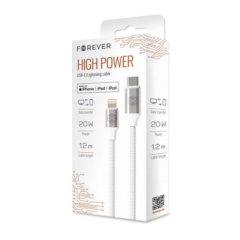 Forever MFI cable USB-C - Lightning 1,2 m 3A 20W WHP12321 white - Billede 2