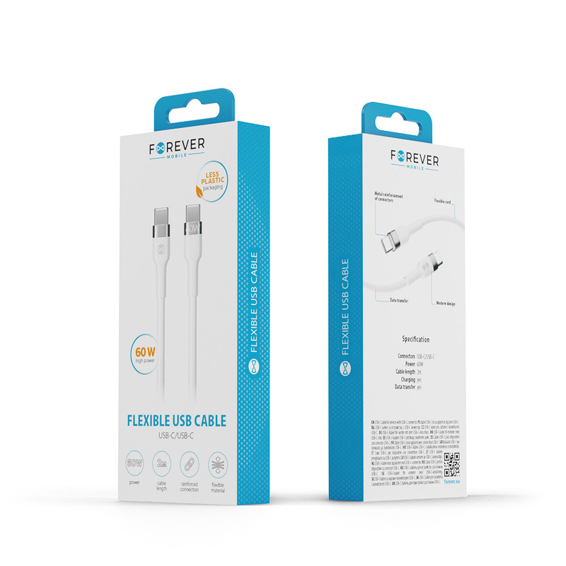 Forever Flexible cable USB-C - USB-C 2,0 m 60W white - Billede 5
